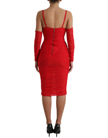 Vestido midi de satén elástico rojo radiante