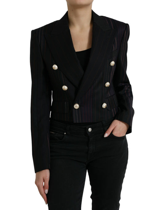 Elegante blazer de lana con doble botonadura y rayas