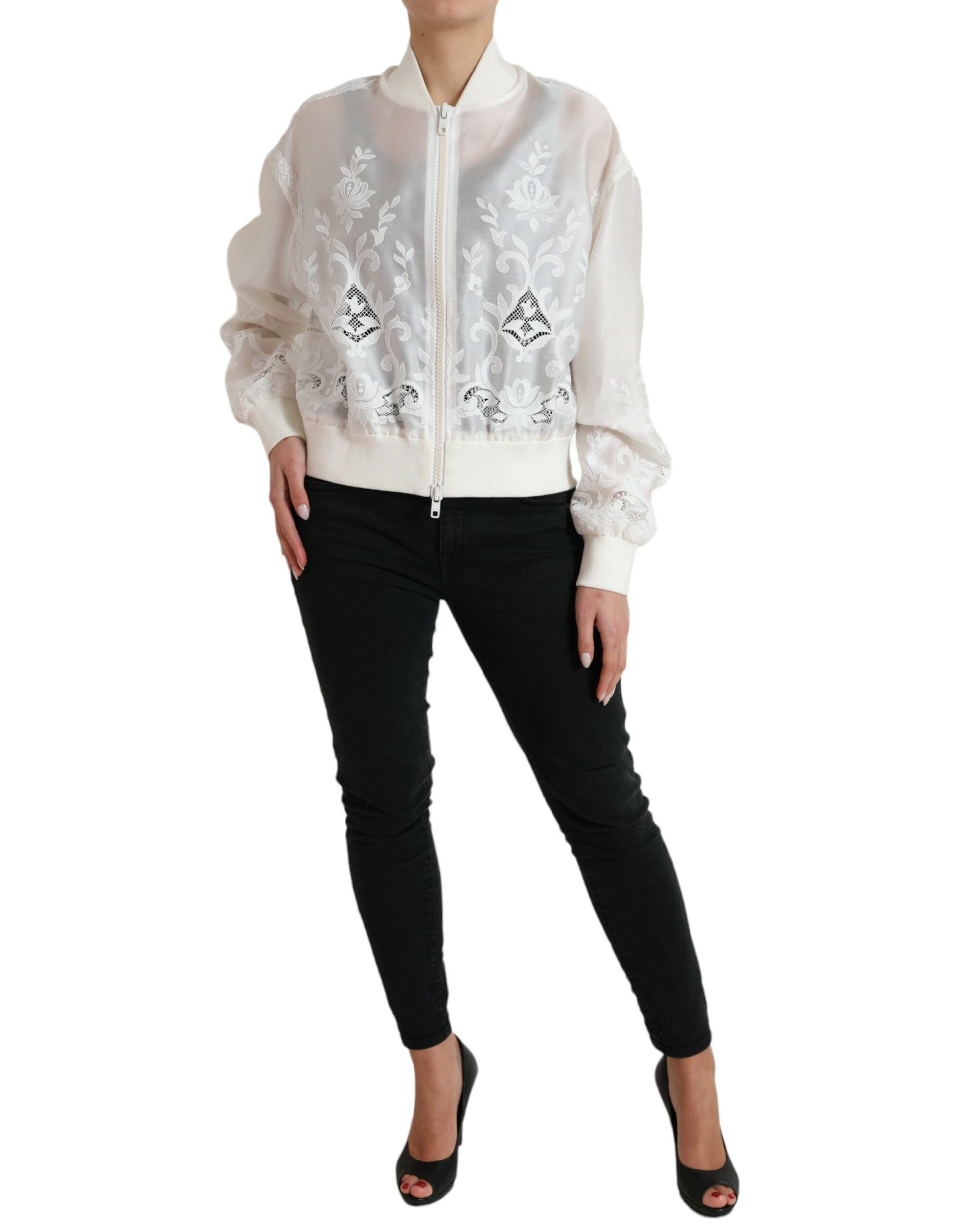 Elegante chaqueta bomber de seda blanca