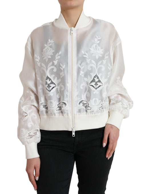 Elegante cazadora bomber de seda blanca