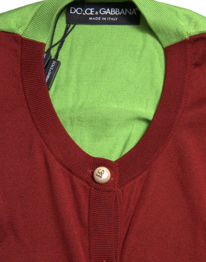 Silk Button Front Cardigan in Maroon Mix