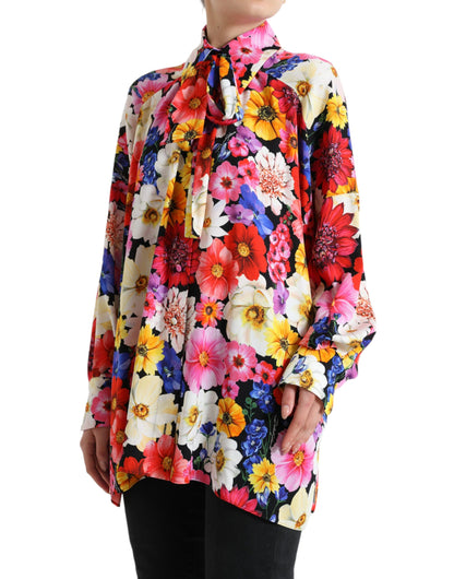 Blusa floral de seda con lazada delantera