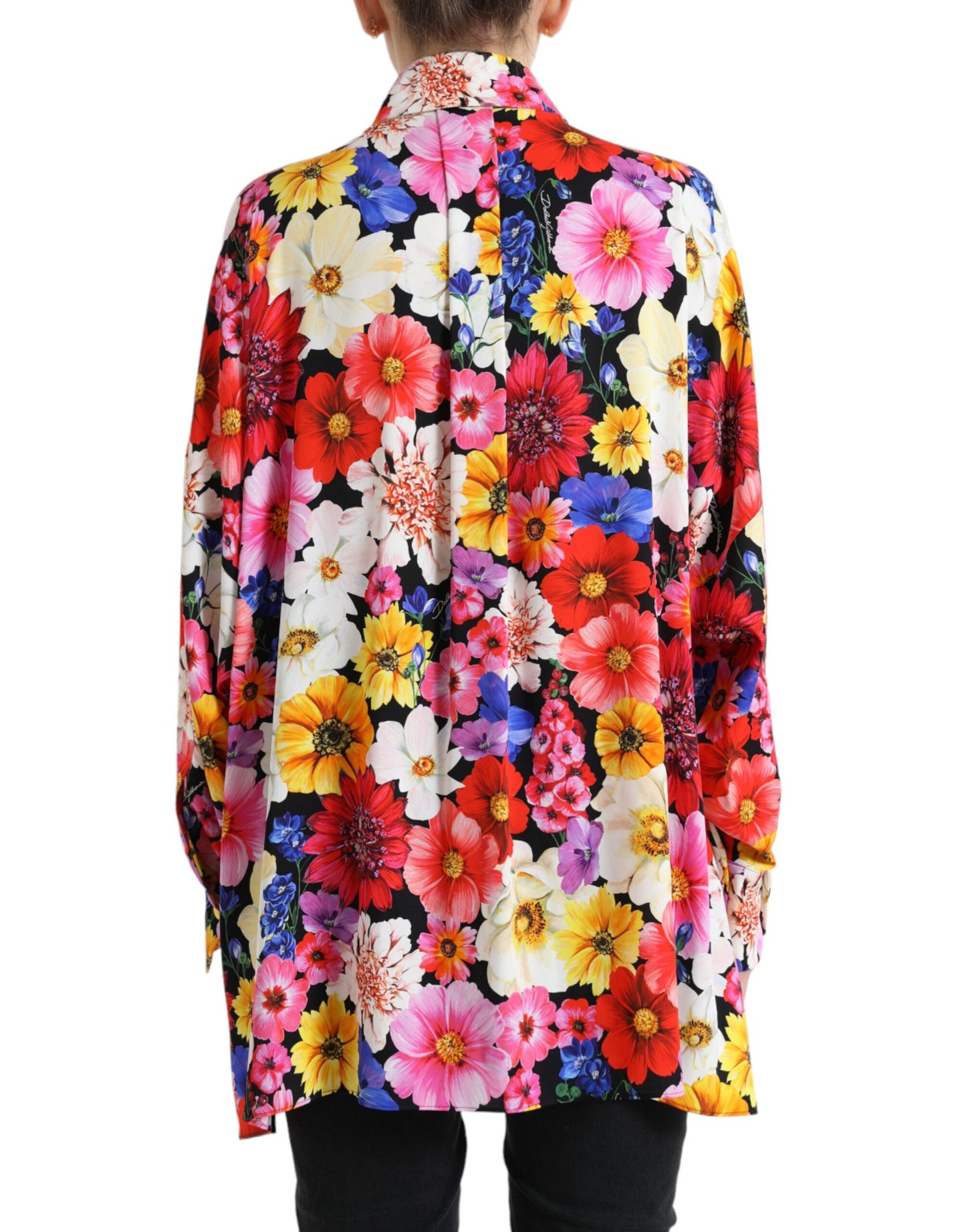 Blusa floral de seda con lazada delantera