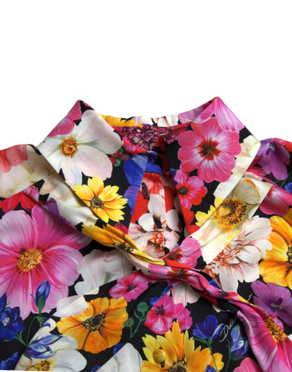 Blusa floral de seda con lazada delantera