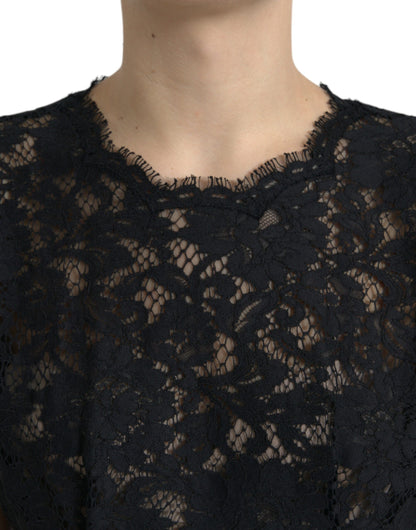 Elegant Black Floral Lace A-Line Mini Dress