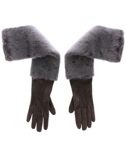 Guantes elegantes de piel de visón gris hasta el codo