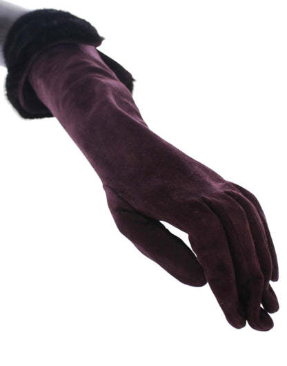 Guantes elegantes de piel de color morado hasta el codo