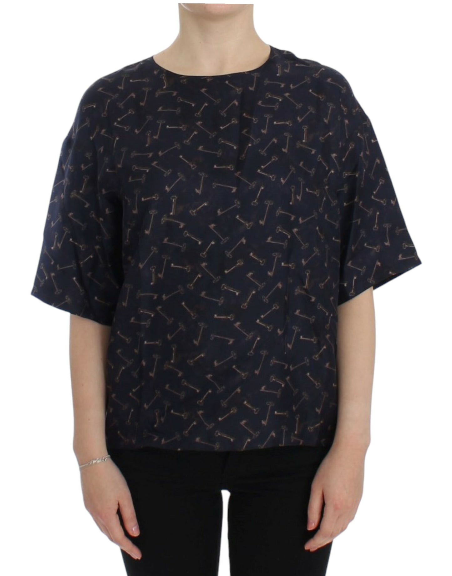 Blusa de seda Sicilia Encantada con estampado de llaves doradas