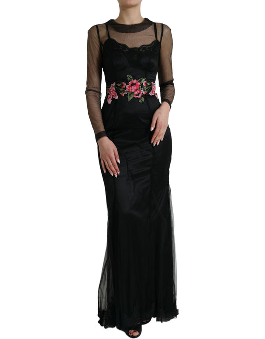 Floral Embroidery Tulle Long Evening Dress