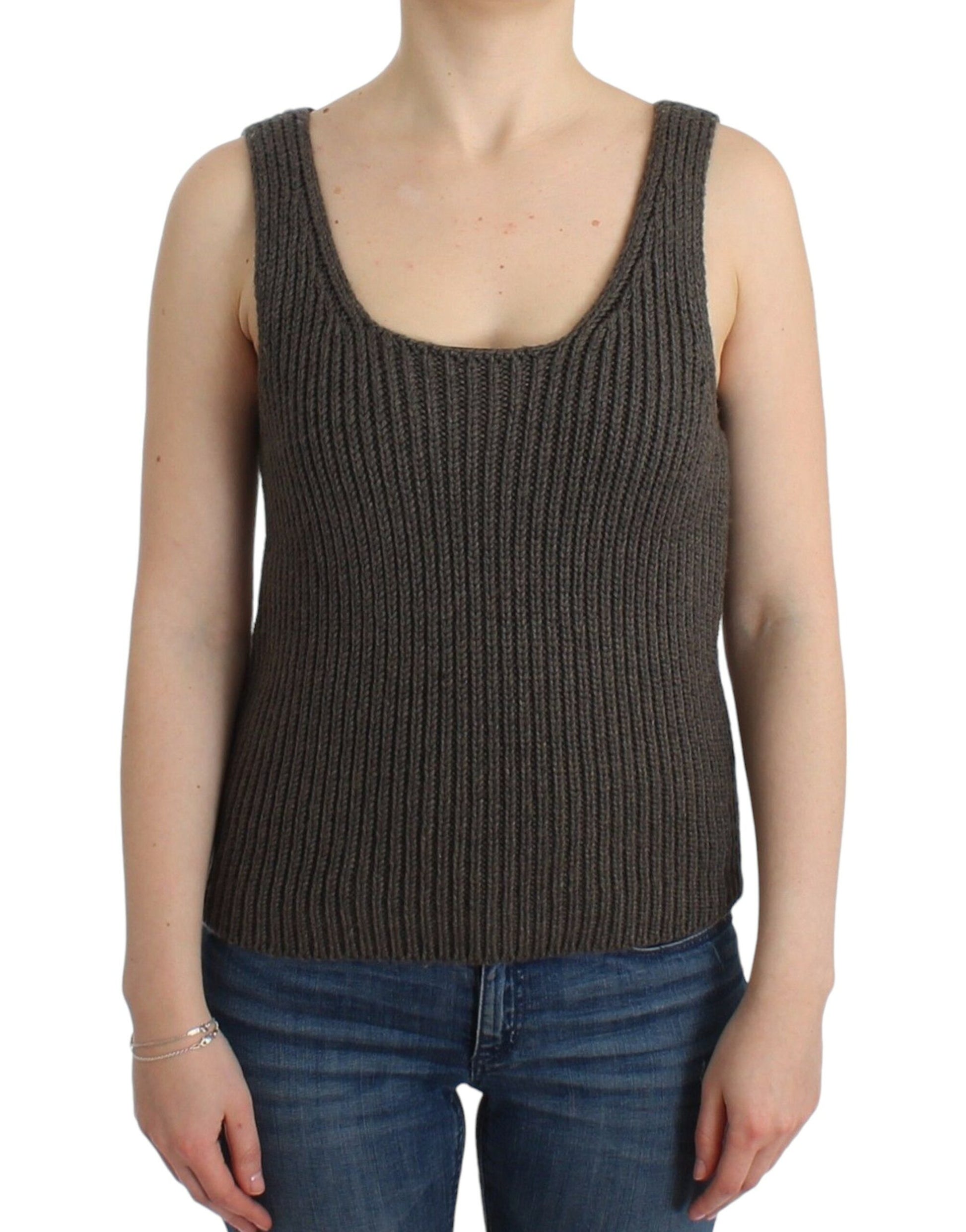 Elegante top de cuello redondo de punto gris