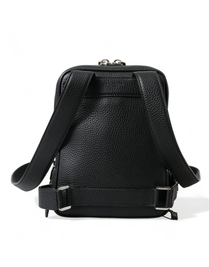 Chic Black Calf Leather Small Backpack