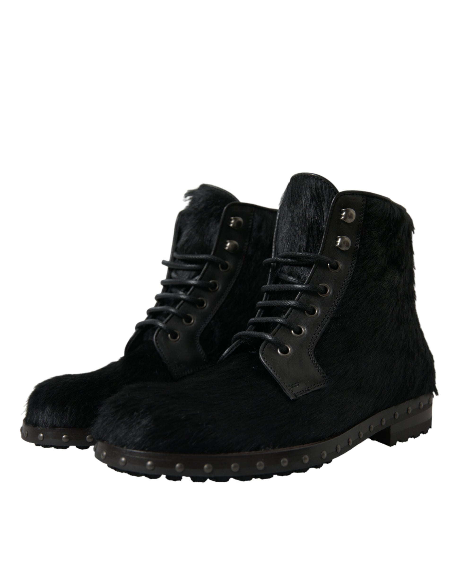 Botas elegantes de piel de becerro negra con cordones