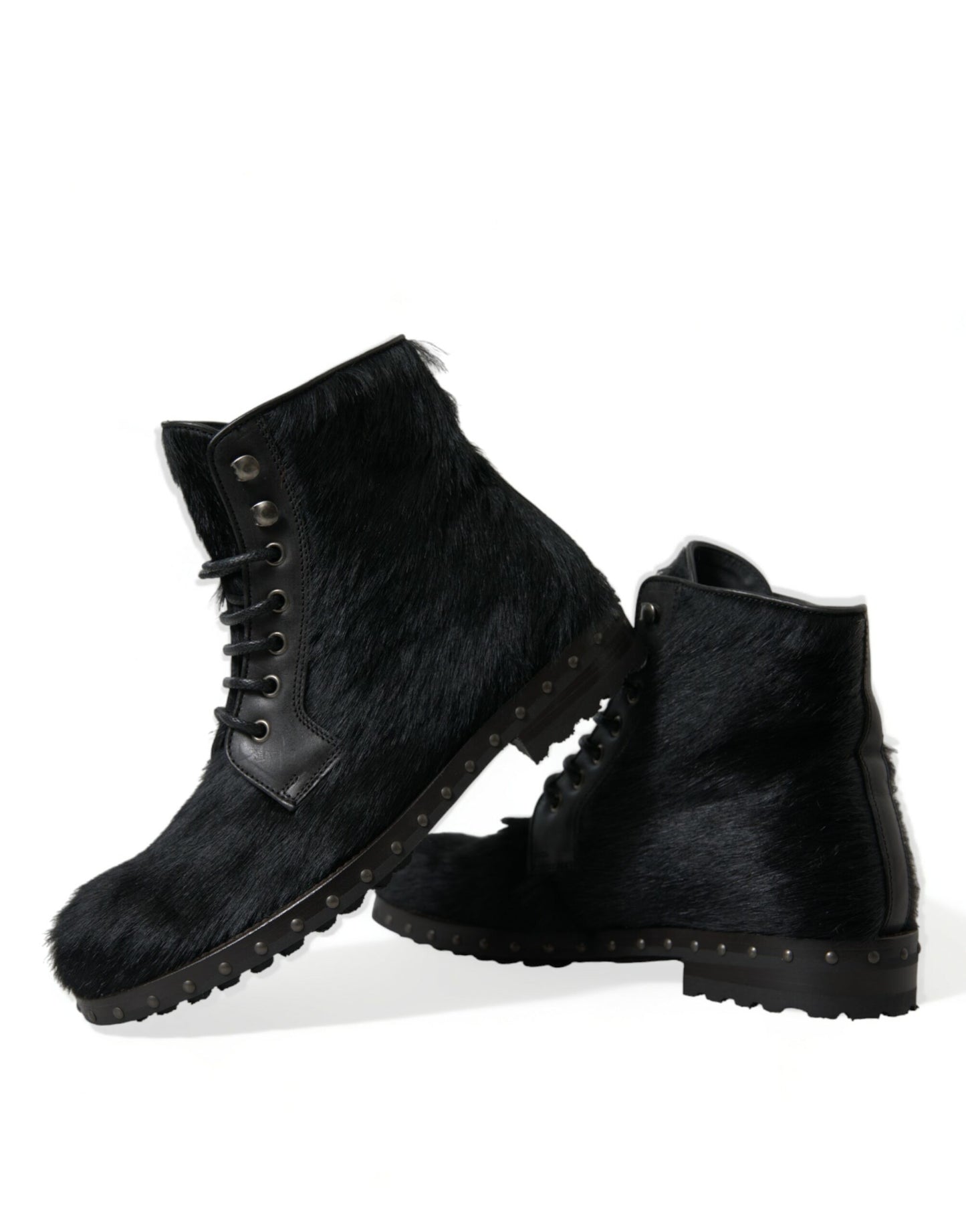 Botas elegantes de piel de becerro negra con cordones