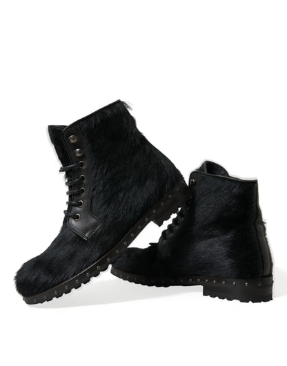 Botas elegantes de piel de becerro negra con cordones