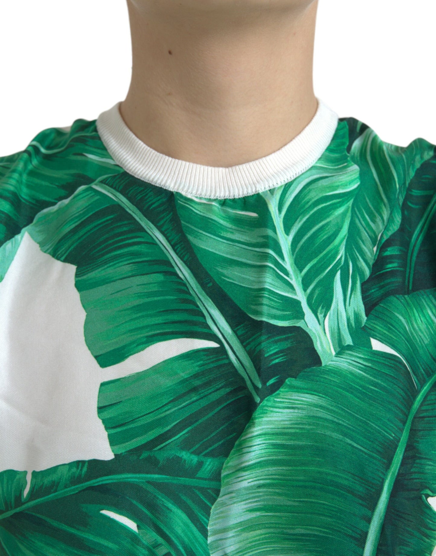 Camiseta sin mangas con estampado de hojas de plátano de seda