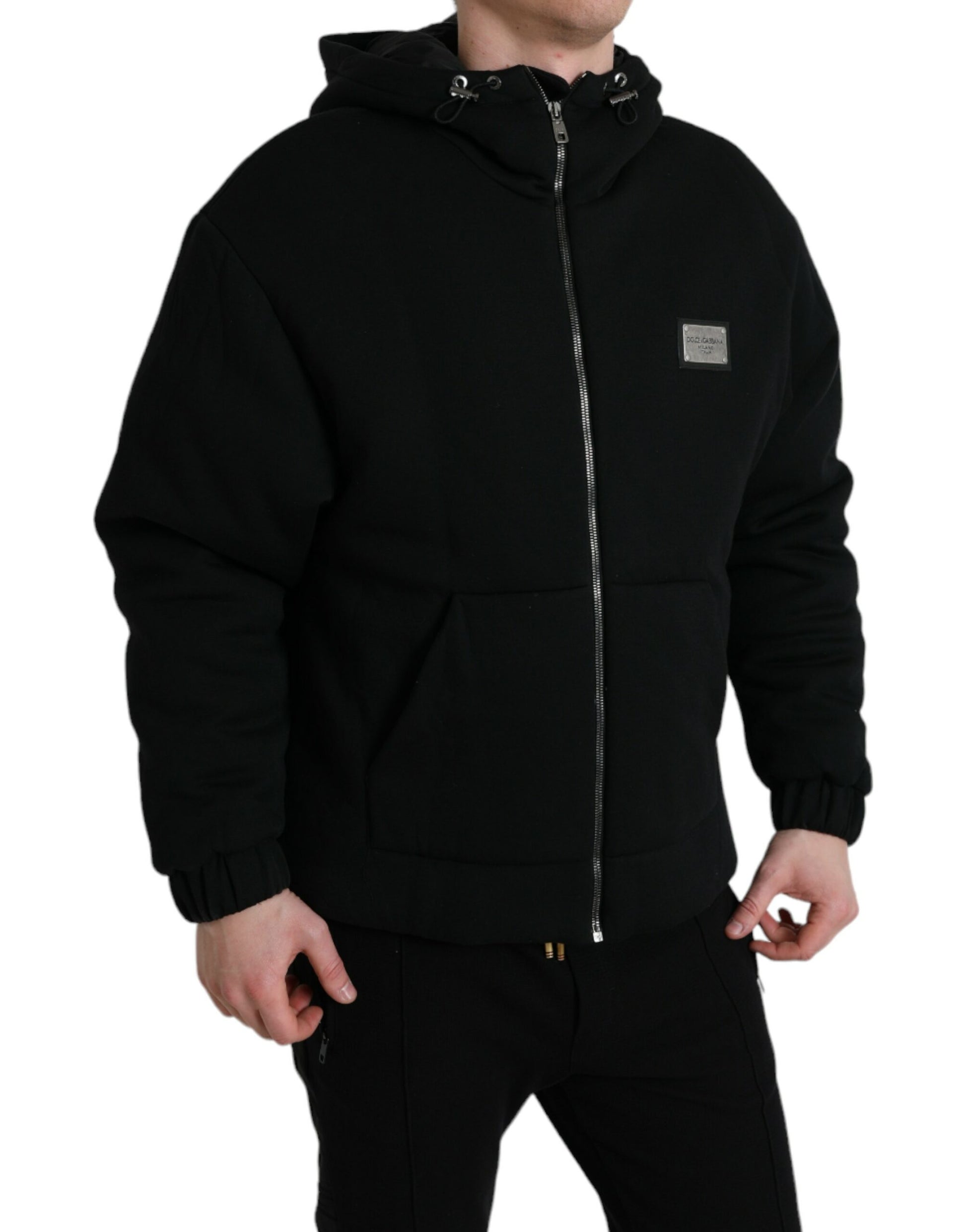 Elegante chaqueta bomber negra con capucha