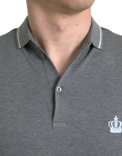 Elegant Grey Cotton Polo T-Shirt