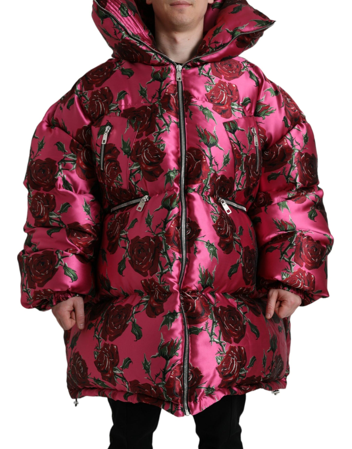 Chaqueta acolchada con estampado de rosas elegante