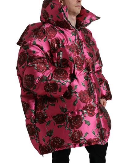 Chaqueta acolchada con estampado de rosas elegante