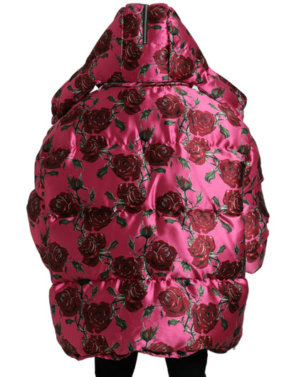 Chaqueta acolchada con estampado de rosas elegante