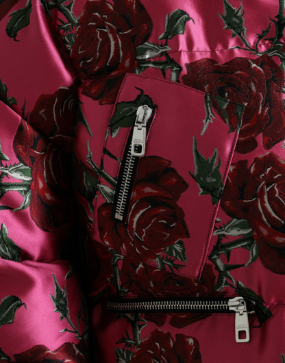 Chaqueta acolchada con estampado de rosas elegante