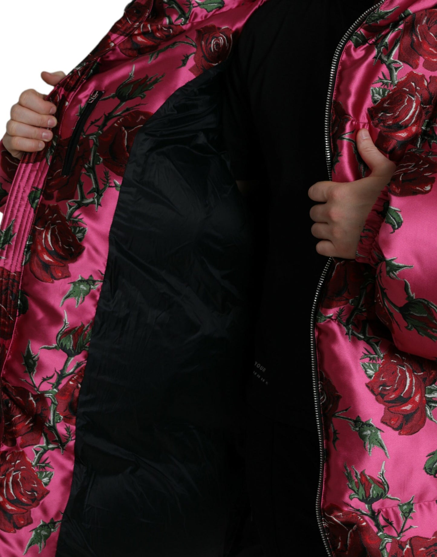 Chaqueta acolchada con estampado de rosas elegante