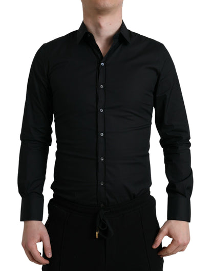 Camisa de vestir italiana elegante de corte ajustado y color negro