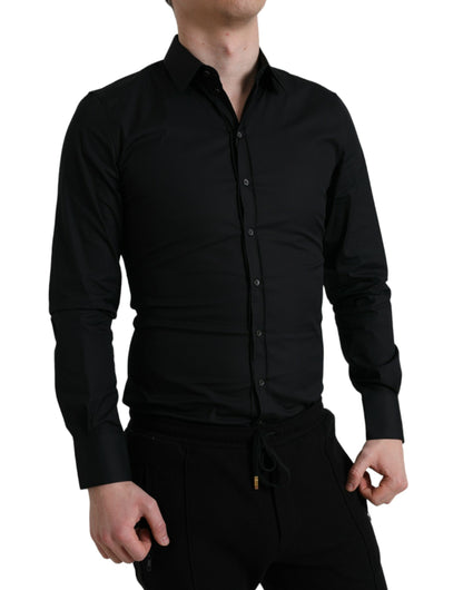 Camisa de vestir italiana elegante de corte ajustado y color negro