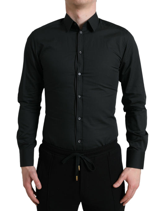 Elegante camisa de vestir Slim en mezcla de seda negra