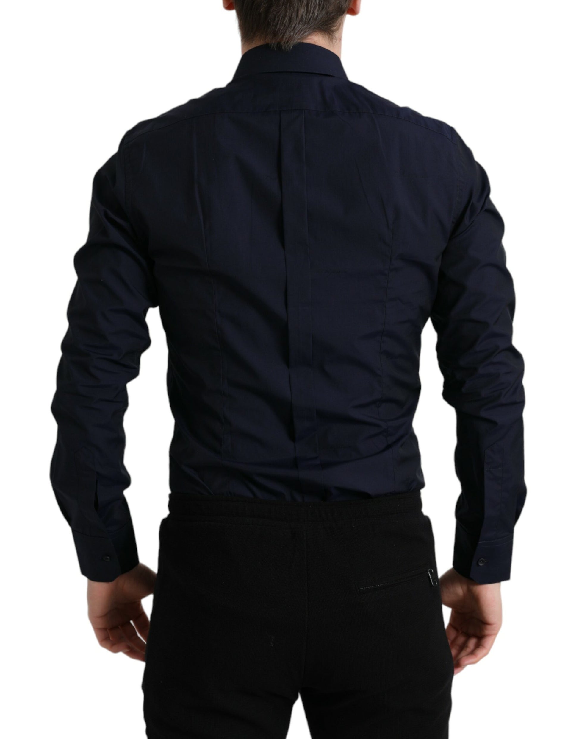 Elegant Navy Jacquard Dress Shirt