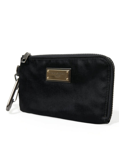 Sleek Designer Nylon-Leather Pouch in Black