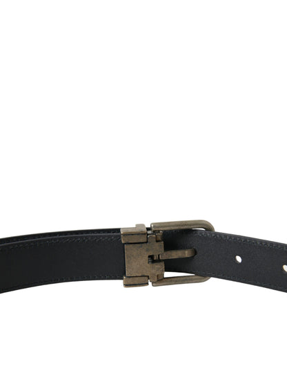 Elegant Blue Leather Belt with Metal Buckle