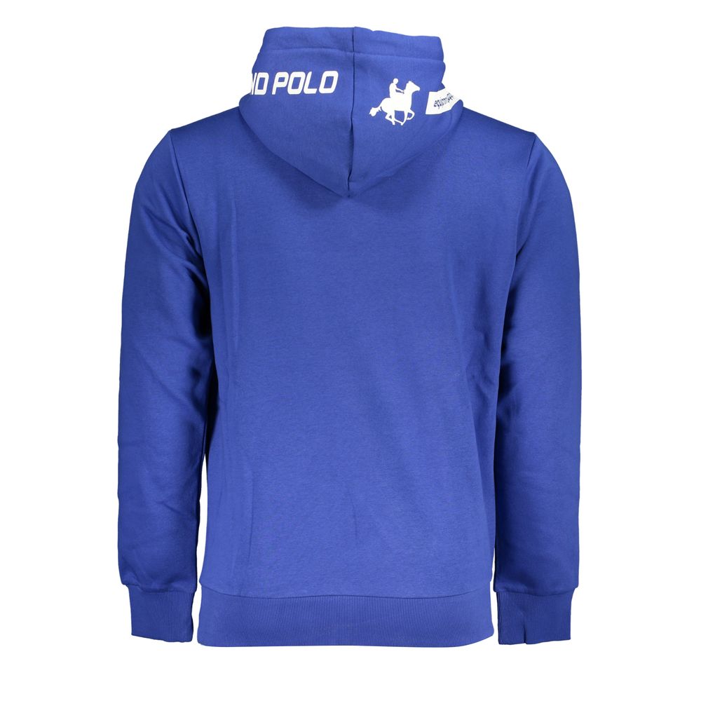 Sudadera elegante de polar con capucha azul y detalle de logotipo