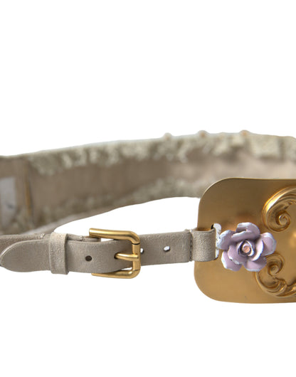 Elegant Gold-Tone Faux Pearl Floral Belt