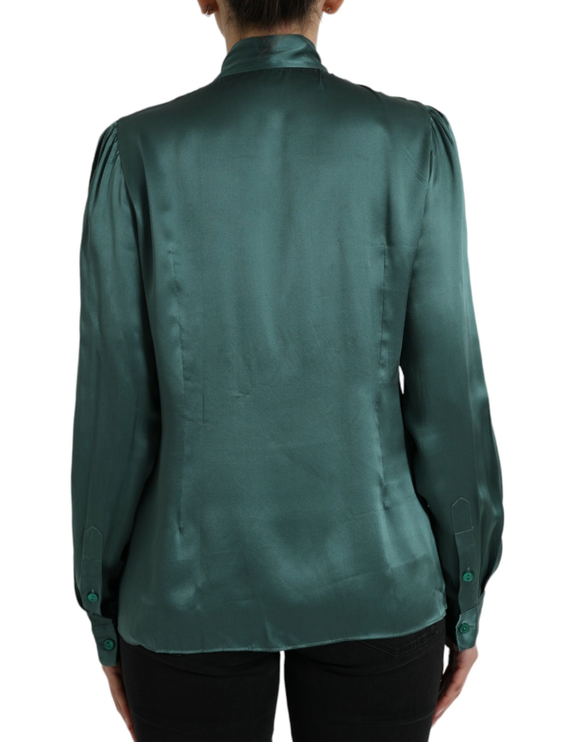 Elegant Dark Green Silk Blouse Top