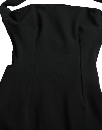 Elegante vestido midi con escote halter y corte en negro