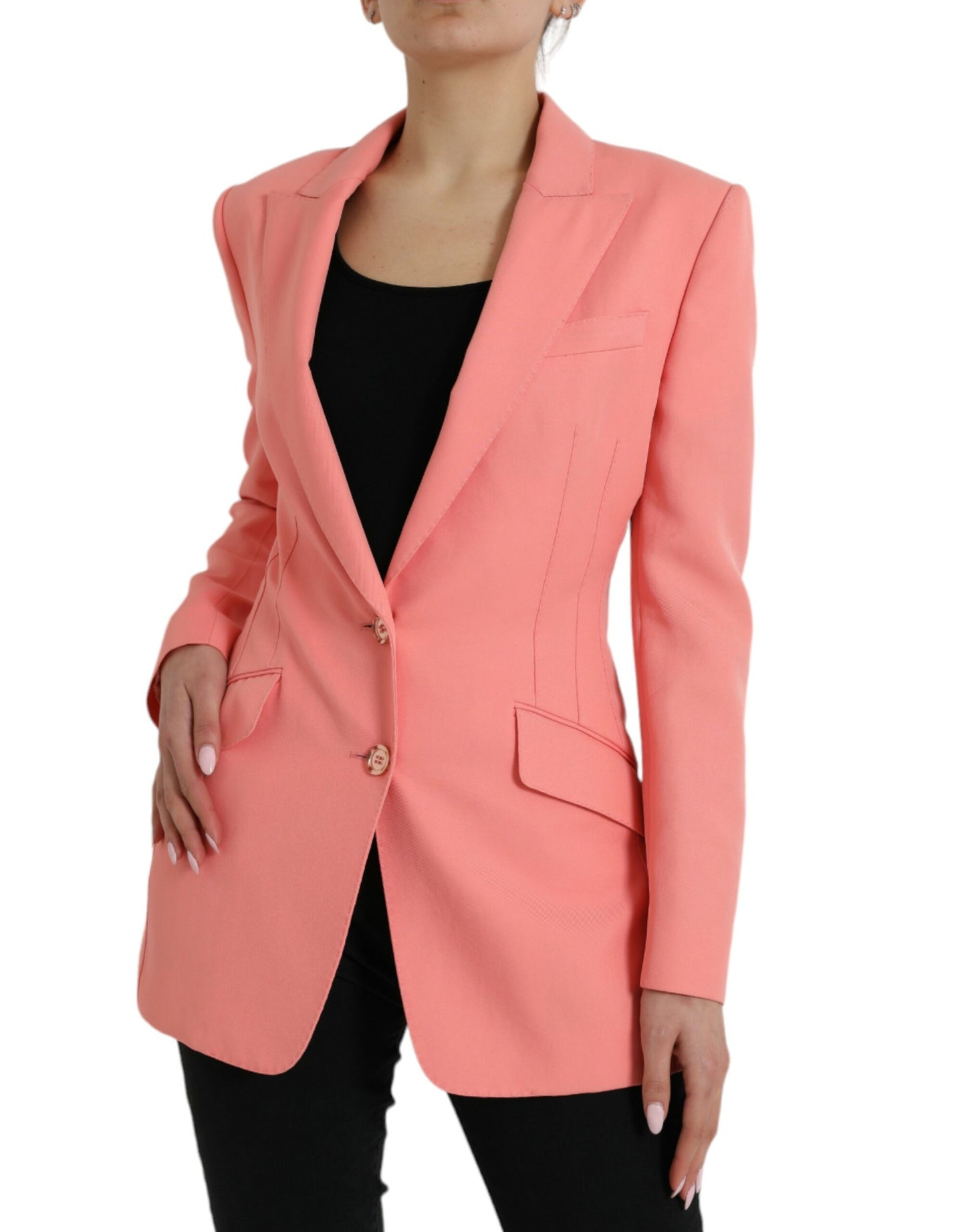 Blazer elegante con solapas de pico en color rosa