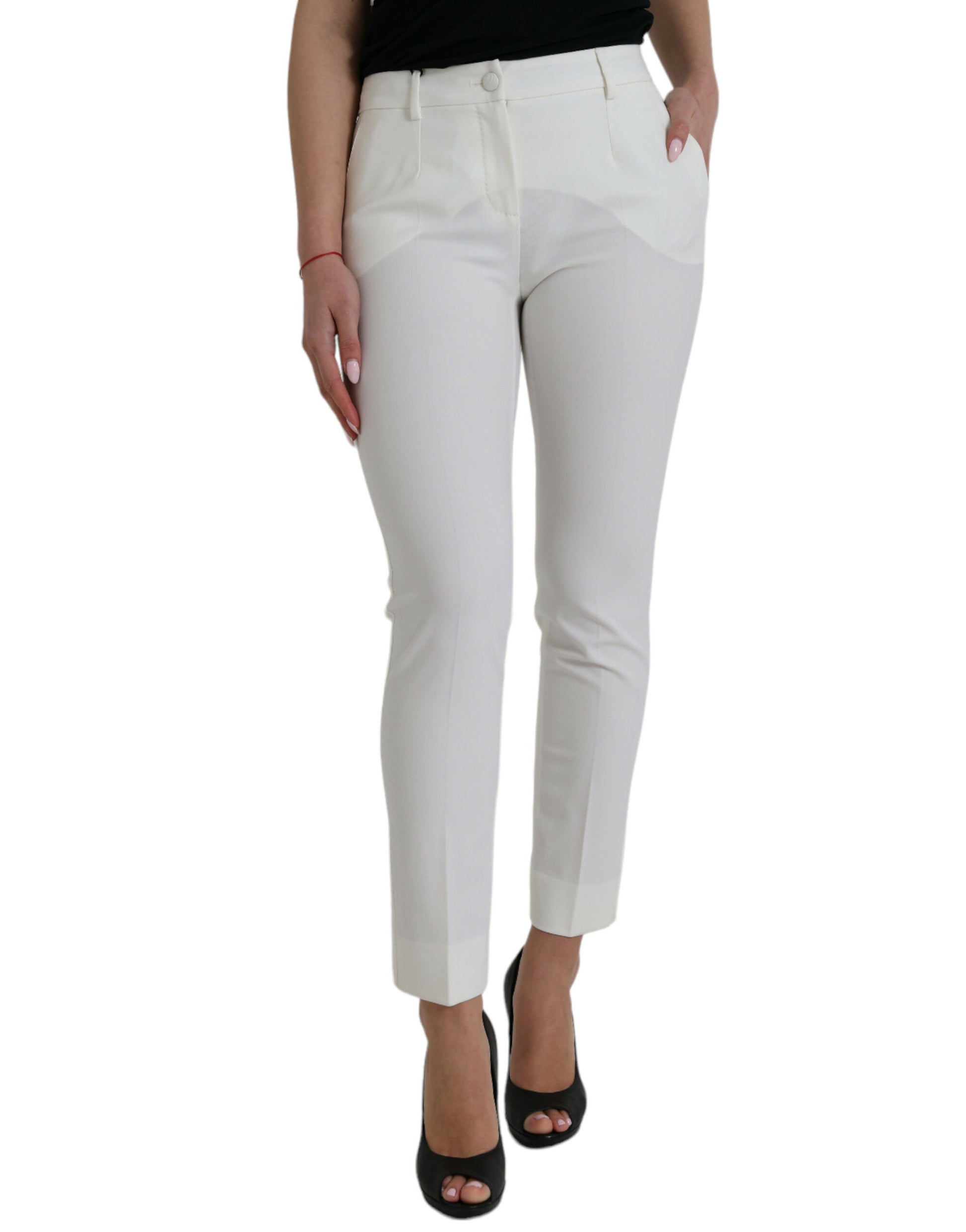 Elegant White Mid-Waist Tapered Pants