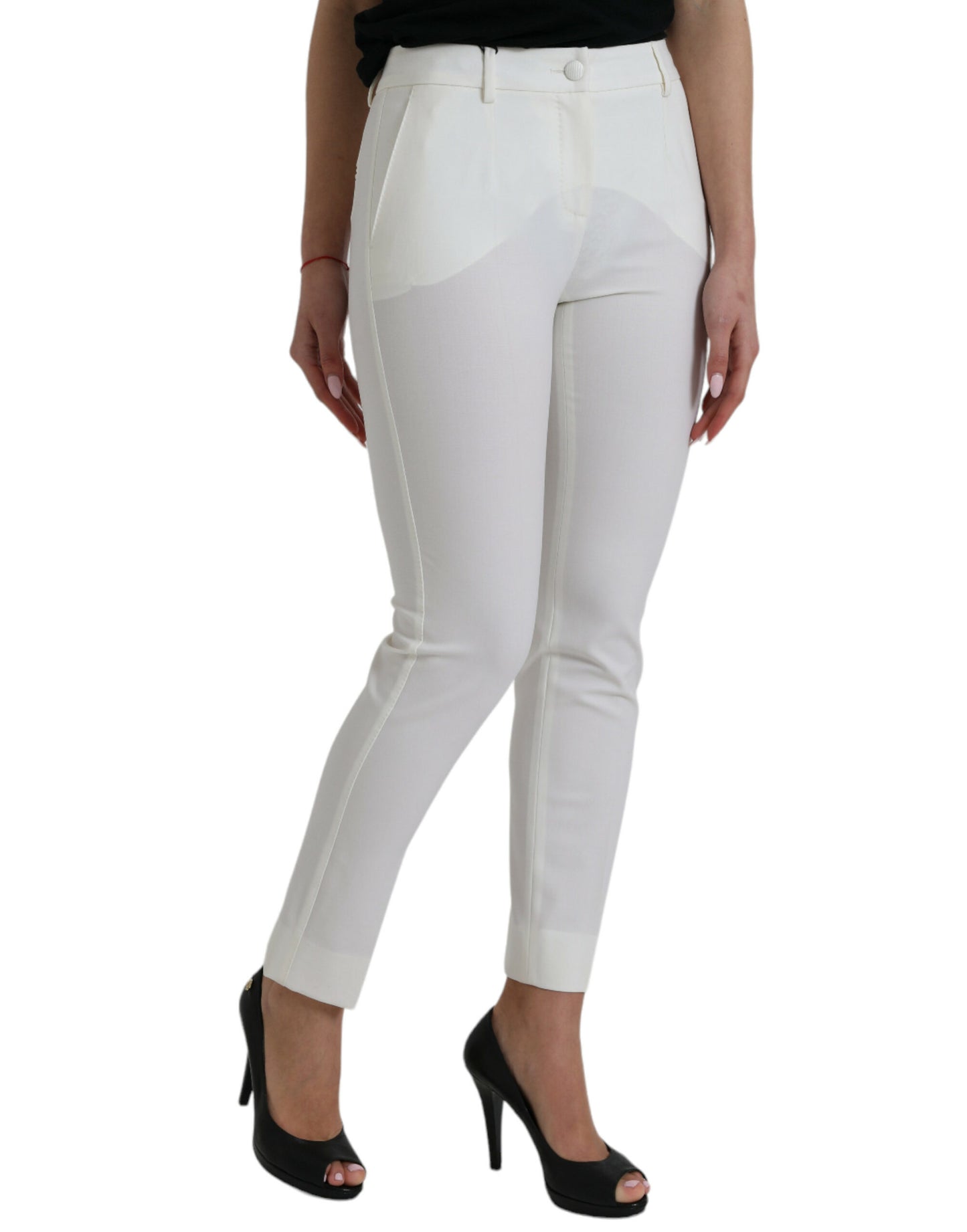 Elegant White Mid-Waist Tapered Pants