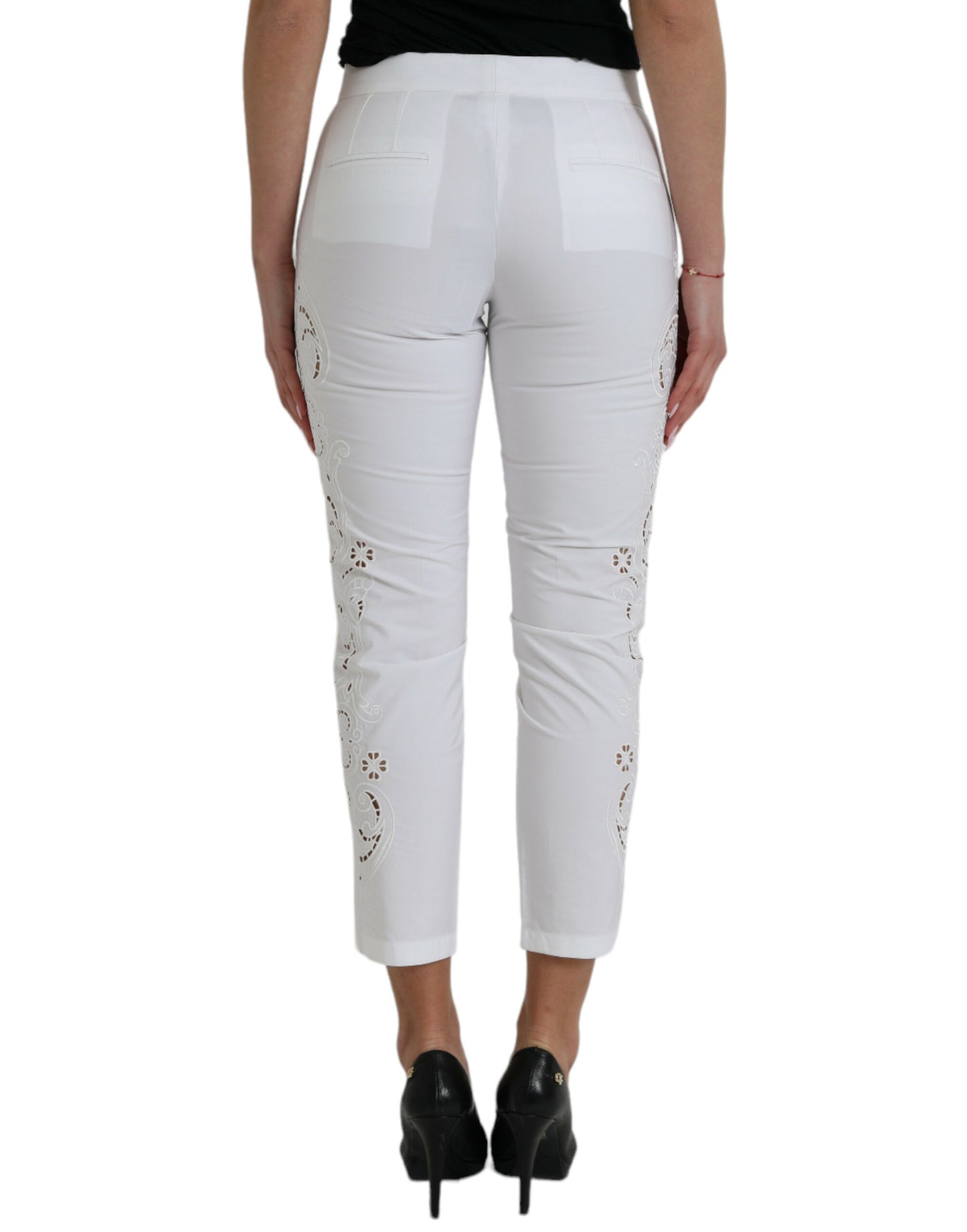 Elegant White Tapered Mid Waist Pants