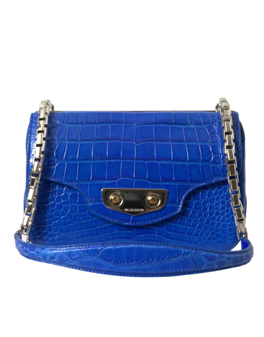 Mini bolso de hombro de piel de cocodrilo - Azul elegante