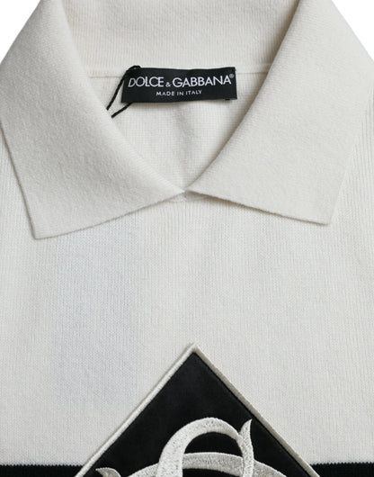 White DG Logo Collared Henley Shirt T-shirt