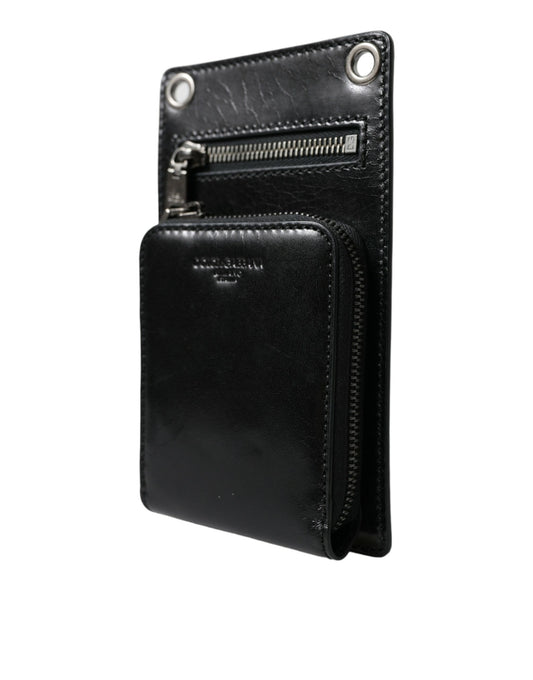 Wallet Black Horse Leather Zip Logo Cross Body Phone Slot