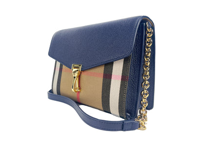 Bolso bandolera pequeño de piel con cuadros en azul Regency House Check de Macken