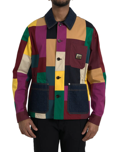 Chaqueta de algodón con cuello y parches multicolor