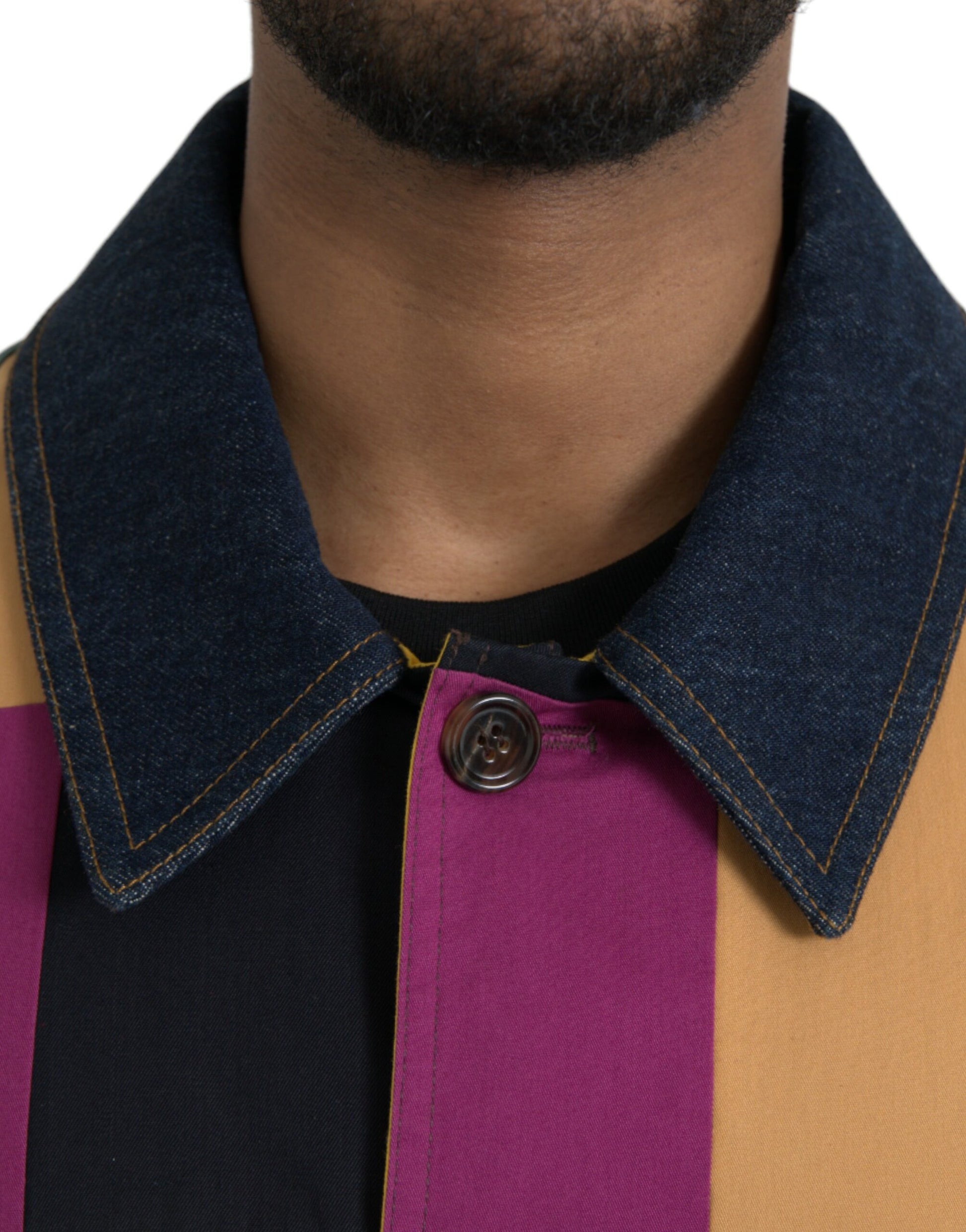 Chaqueta de algodón con cuello y parches multicolor