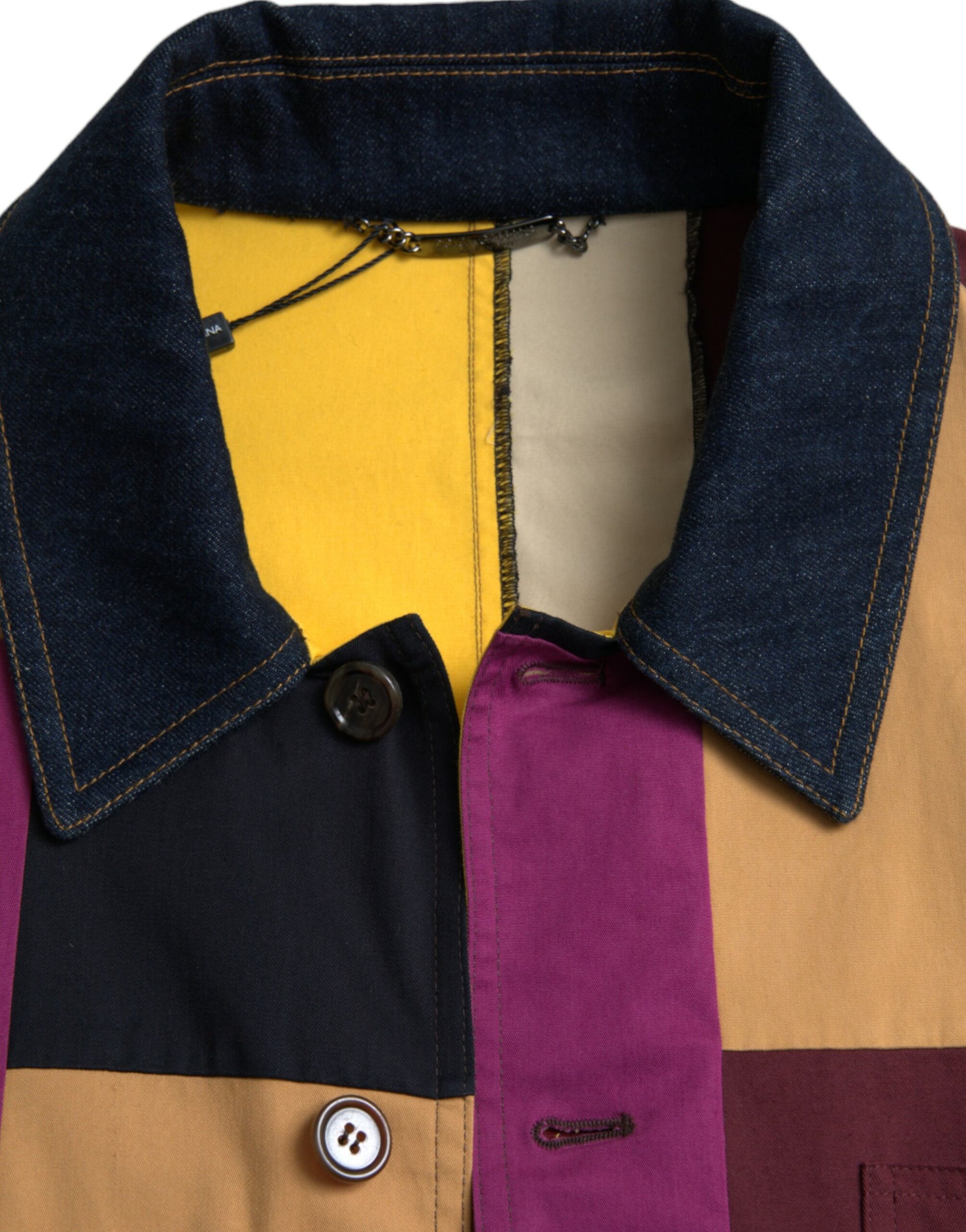 Chaqueta de algodón con cuello y parches multicolor