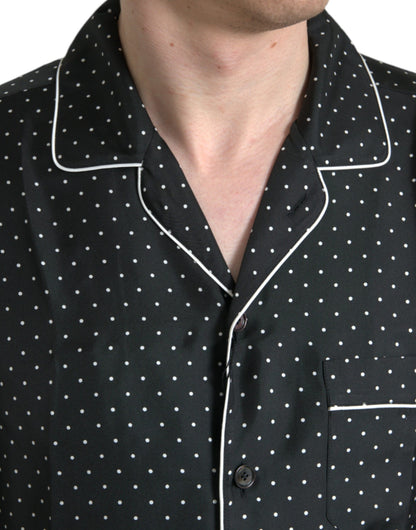 Black Polka Dot Silk Long Sleeve Shirt