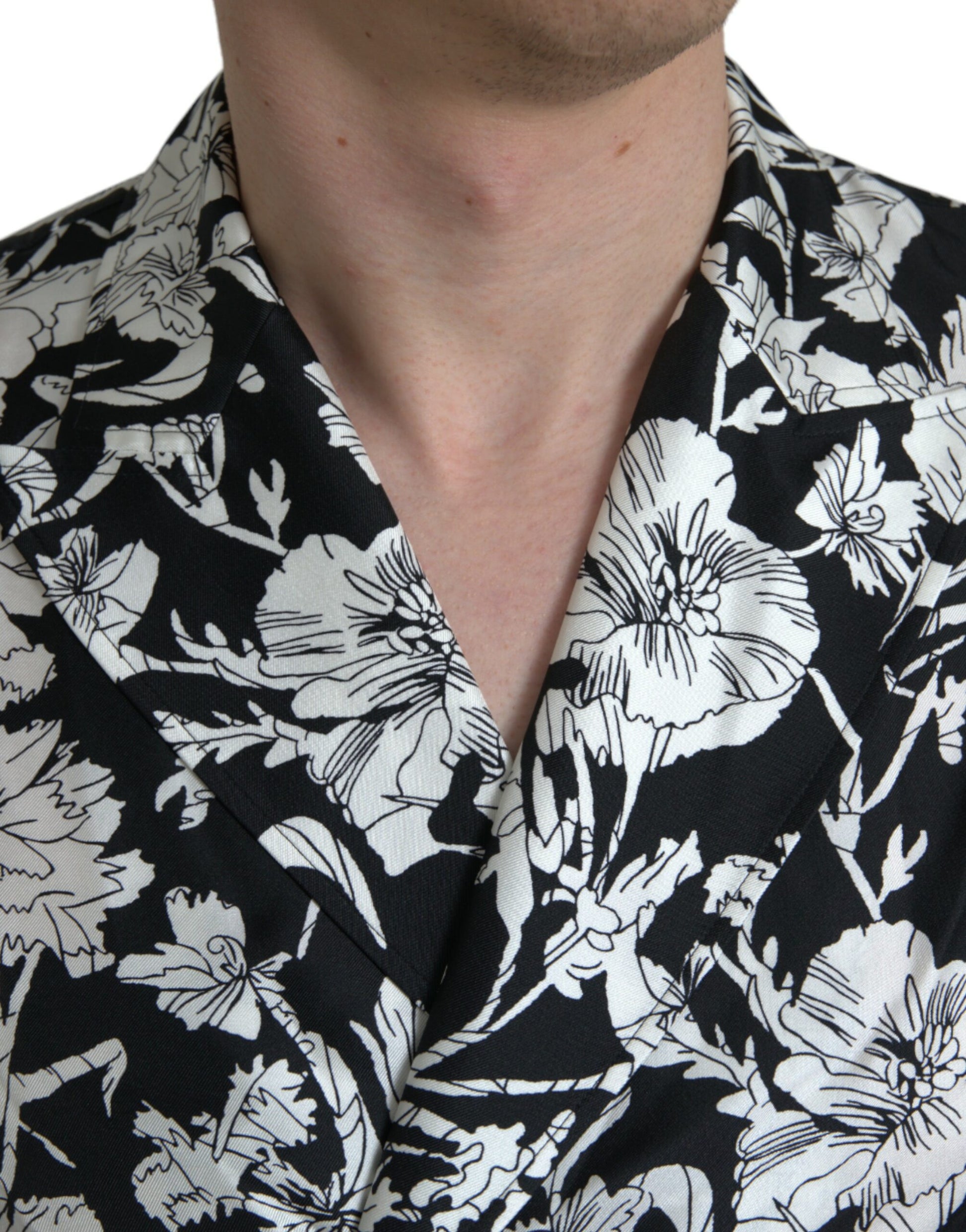 Black White Floral Button Down Casual Shirt