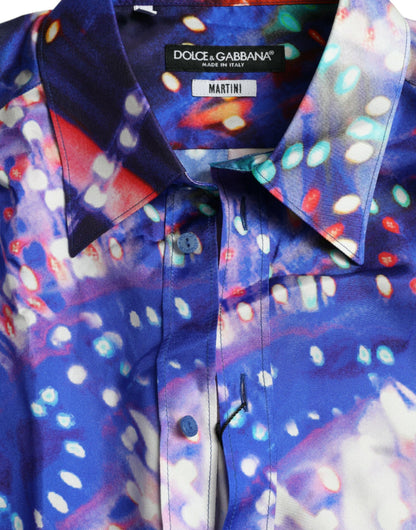 Camisa MARTINI ajustada de seda con diseño de luminarias en color morado